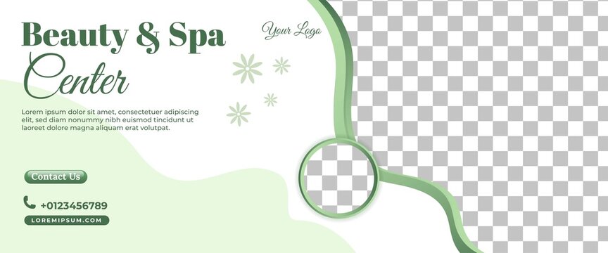 Spa, massage, salon horizontal banner template design. Modern promotion banner with place for the photo.