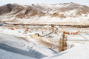 Winterlandschaft in der Mongolei, Zentralasien