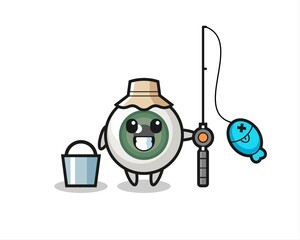 Mascot character of eyeball as a fisherman