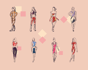 Fototapeta na wymiar set of models with fashion clothes