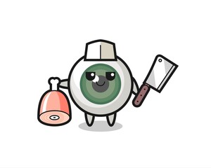 Illustration of eyeball character as a butcher