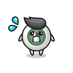 eyeball mascot character with afraid gesture