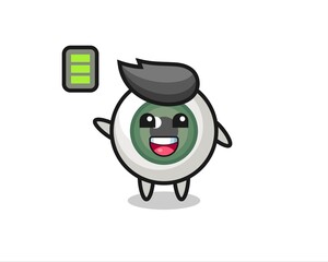 eyeball mascot character with energetic gesture