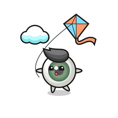 eyeball mascot illustration is playing kite