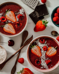 homemade smoothie with cherries and strawberries 