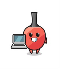 Mascot Illustration of table tennis racket with a laptop