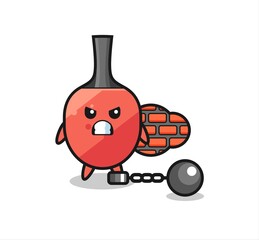Character mascot of table tennis racket as a prisoner