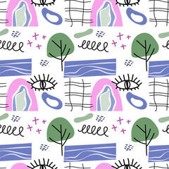 Hand drawn various shapes and doodle objects. Abstract contemporary modern trendy vector illustration.
