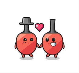 table tennis racket cartoon character couple with fall in love gesture