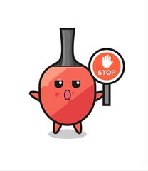 table tennis racket character illustration holding a stop sign