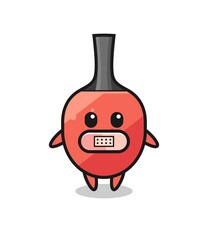 Cartoon Illustration of table tennis racket with tape on mouth