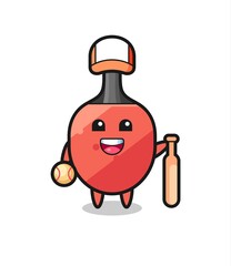 Cartoon character of table tennis racket as a baseball player
