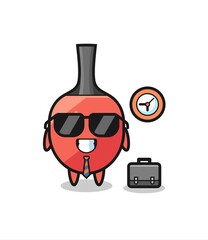 Cartoon mascot of table tennis racket as a businessman