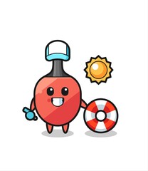 Cartoon mascot of table tennis racket as a beach guard