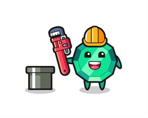 Character Illustration of emerald gemstone as a plumber