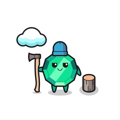 Fototapeta premium Character cartoon of emerald gemstone as a woodcutter