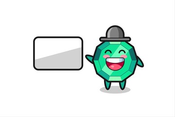 emerald gemstone cartoon illustration doing a presentation