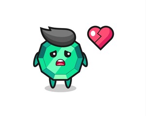 emerald gemstone cartoon illustration is broken heart
