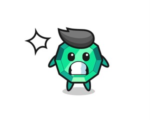 emerald gemstone character cartoon with shocked gesture