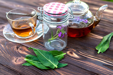 Keeping fresh medicinal herbs in the jar. Matthiola incana, Brompton stock, common stock, hoary stock, ten-week stock, and gilly-flower tea with fresh quotes, which can give an antiseptic effect