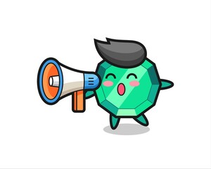 Fototapeta premium emerald gemstone character illustration holding a megaphone
