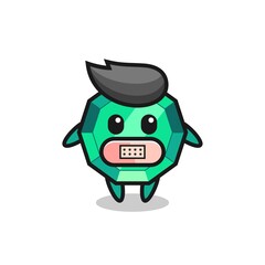 Cartoon Illustration of emerald gemstone with tape on mouth