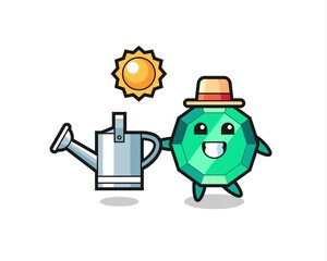 Cartoon character of emerald gemstone holding watering can