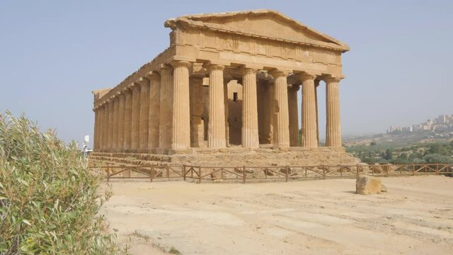 dolly shot of concordia temple valley of the temples agrigento sicily italy