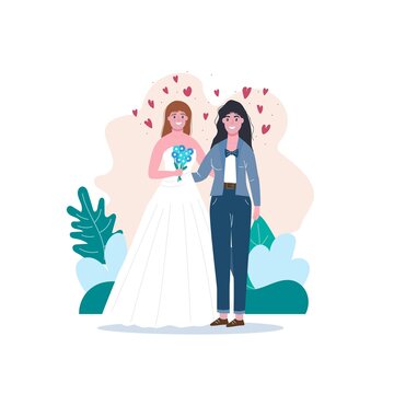 Unconventional wedding. Lesbian, gay, bisexual and transgender people marriage.