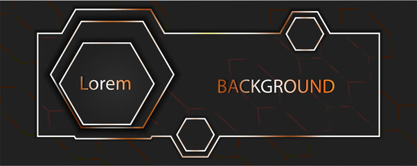 Elegant black background with geometric shapes with metallic outline
