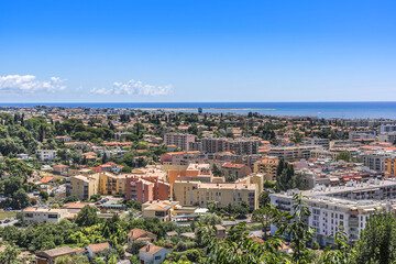 Fototapeta premium Picturesque view valley in Cote dAzur from Cagnes-sur-Mer. Cagnes-sur-Mer (between Nice and Cannes) - commune of Alpes-Maritimes department in Provence Alpes - Cote d'Azur region, France. Europe.