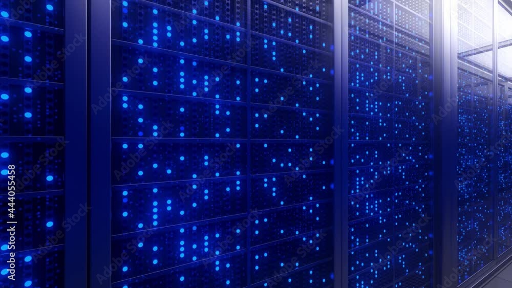Poster server racks in server interior room data center. server room center exchanging cyber datas and conn
