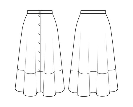 Vector maxi skirt fashion CAD, woman long skirt with frills technical  drawing, template, sketch, flat Stock Vector Image & Art - Alamy
