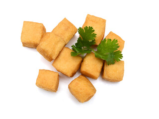 Fried tofu on a white background 