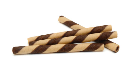 wafer rolls with chocolate isolated on white background