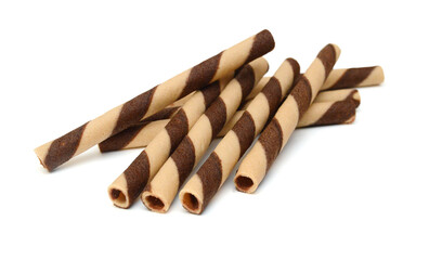 wafer rolls with chocolate isolated on white background