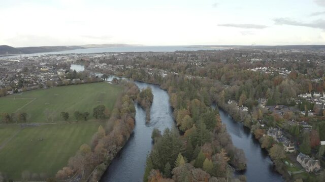 4k Drone flight through through the River Ness, Inverness, Scotland.