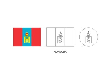 Mongolia flag 3 versions, Vector illustration, Thin black line of rectangle and the circle on white background.