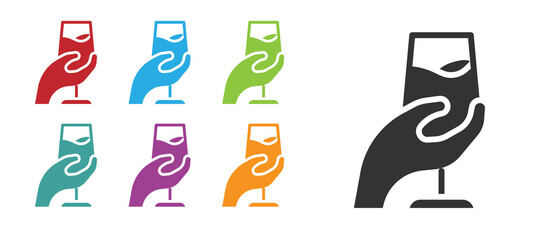 Black Wine tasting, degustation icon isolated on white background. Sommelier. Smells of wine. Set icons colorful. Vector - obrazy, fototapety, plakaty