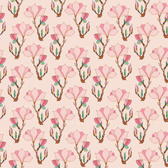 seamless pattern light pink branch of blooming magnolia vector