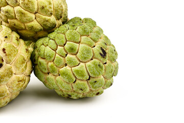 Sugar apple, custard apple, Annona, sweetsop (Cherimoya) isolate on white background. Fruit Properties Lower Cholesterol Levels concept