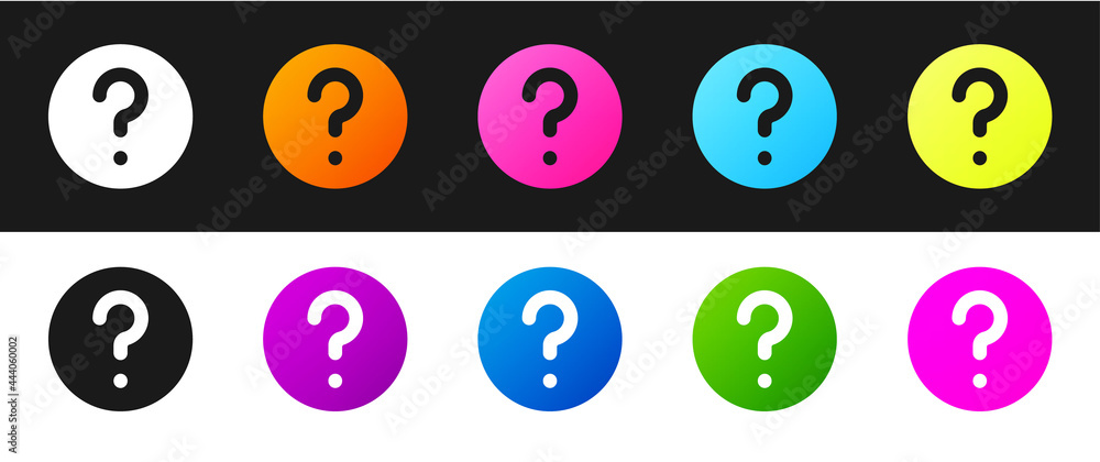 Poster set unknown search icon isolated on black and white background. magnifying glass and question mark. 