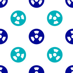 Blue Radioactive icon isolated seamless pattern on white background. Radioactive toxic symbol. Radiation Hazard sign. Vector