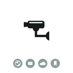 Surveillance camera (CCTV). Warning vector icon.