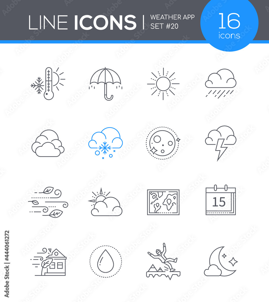 Poster weather mobile app - line design style icons set