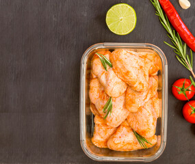 Spicy pickled chicken wings for picnic, kebab, grill, barbecue, food