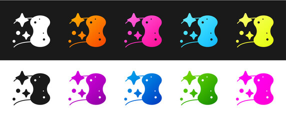 Set Sponge icon isolated on black and white background. Wisp of bast for washing dishes. Cleaning service logo. Vector