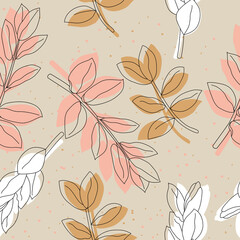 Modern minimalist abstract leaves illustration pattern. Creative collage contemporary seamless pattern. Fashionable template for design. Bohemian style.