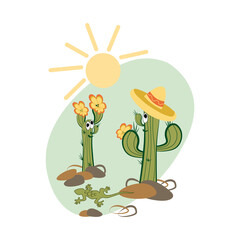 illustration of a cactus in love 