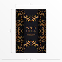 Black luxury postcard design with Indian vintage ornaments. Can be used as background and wallpaper. Elegant and classic vector elements are great for decoration.